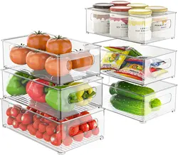 1/4pc Refrigerator Organizer Bins Stackable Fridge Food Storage Box with Handle Clear Plastic Pantry Food Freezer Organizer Tool