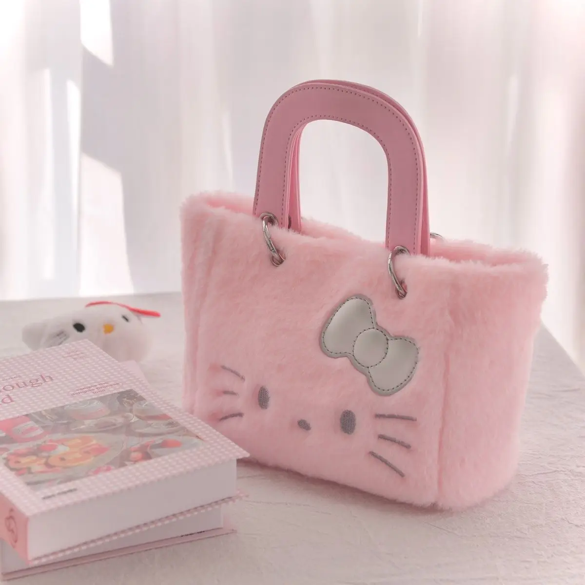 HelloKitty Character peripherals 50th anniversary pink plush soft hand-held tote bag kawaii kitty bag girls Christmas Gifts