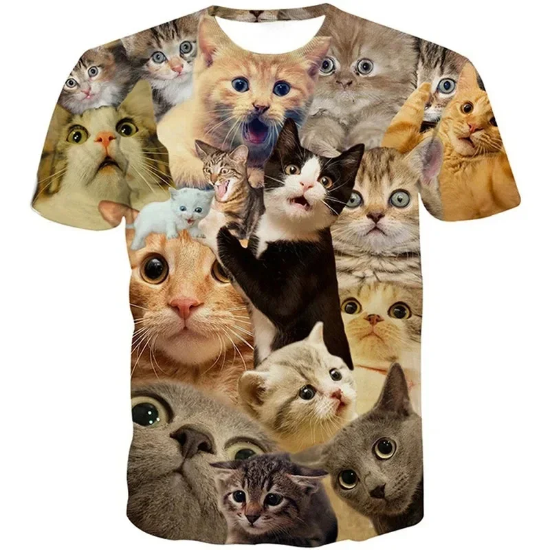 2025 Cute Interplanetary Cat Summer Hot Selling 3D Printed Plus Size Loose T-shirt Men's Casual Fashion Street Hip Hop Trend Top