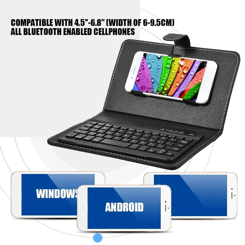 Bluetooth Mini Wireless Keyboard With PU Leather Case For Smartphone Tablet 4.5 Inch - 6.8 Inch Rechargeable Durable Easy To Use