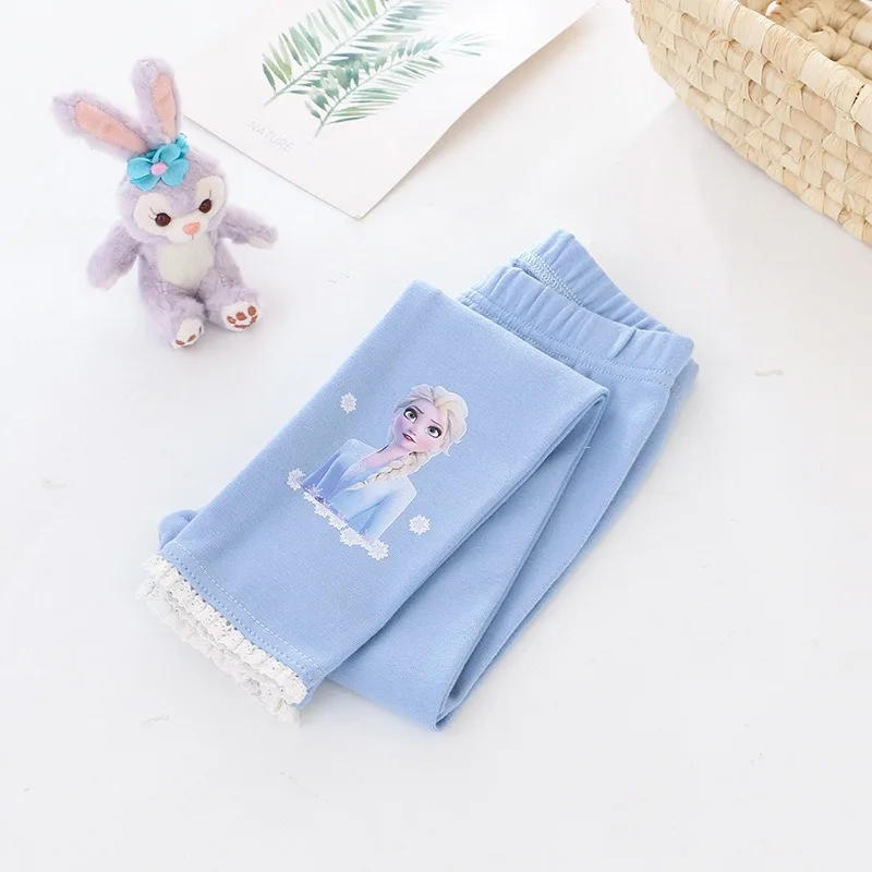 Disney Girls Pants Quality Cotton for Children Frozen Anna Elsa Autumn Baby Girl Pink Blue Trouser Kids Leggings Cartoon 2-8Y