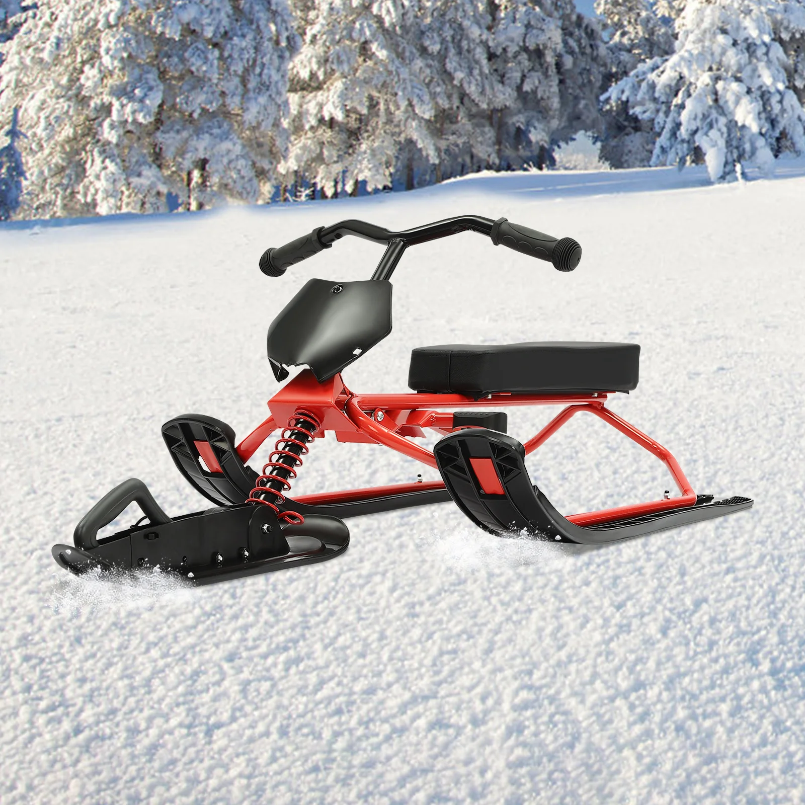 Snow Racer-Schlitten für Kinder und Erwachsene, 3 Skischlitten mit Lenkrad und Doppelbremsen, 80 kg Fassungsvermögen, Wintersportschlitten