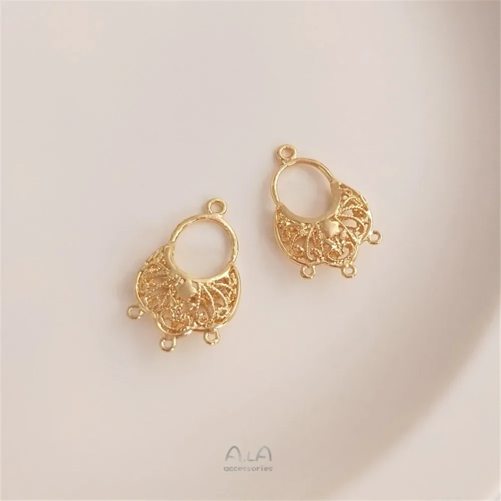 

14K Gold Plated Copper Wreaths Hair Pin Earrings Pendant DIY Antique Tassel Porous Connection Accessories for Jewelry Making