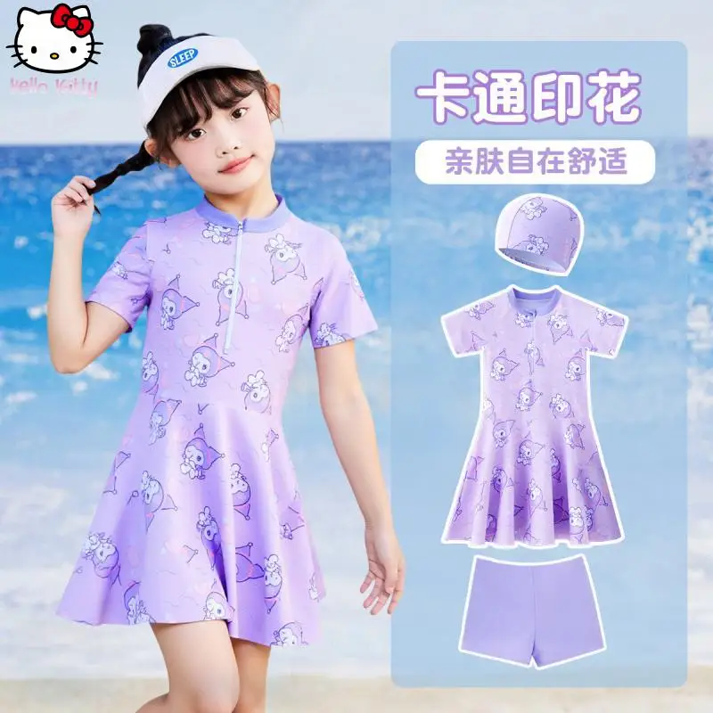 

Новый летний купальник для девочек в стиле аниме: комплект с шапочкой для плавания, быстросохнущий, дышащий, в стиле принцессы Каваи, бикини Куроми