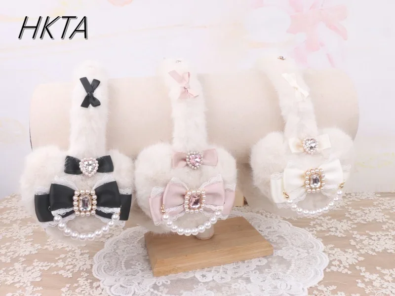 Handmade Japanese Liz Sweet Mine Series Hairy Big Love Bow Warm Ears Ear Protector Female Lolita Girls Winter New Warm Earmuffs