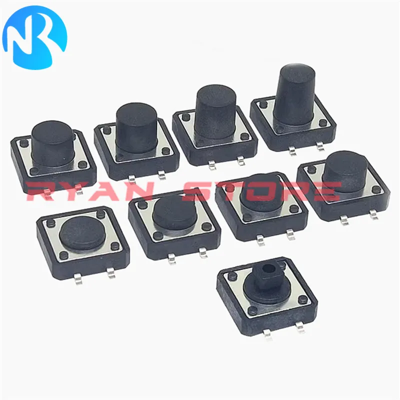 

20PCS 12X12 12*12*4.3 H 5 6 7MM 7.5 8 8.5MM 9 9.5 10MM 10.5 11 12MM SMD 4Pin Micro Push Button Tactile Switch 12*12