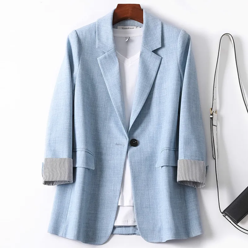 Blazers de retales para mujer, abrigos elegantes de manga larga con bolsillos sueltos, un solo botón minimalistas de prendas de vestir, moda coreana Chic, Primavera