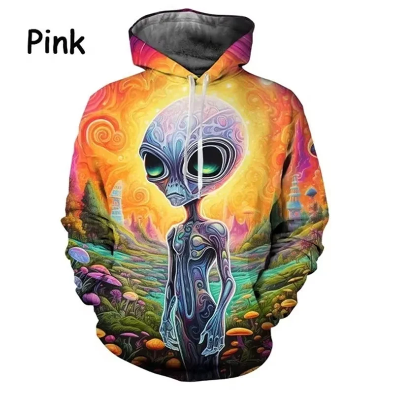 Funny Extraterrestrial Pattern Hoodies Fashion Trend Long Sleeve Hip Hop 3D Printed Pullovers Mens Kids Harajuku Casual Hoody