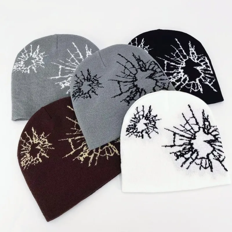 

Y2K Gothic Spider Pattern Acrylic Beanie Hat Winter Warm Skull Caps Men Casual Skullies Outdoor Head Hat Black Gray Fall Outfit