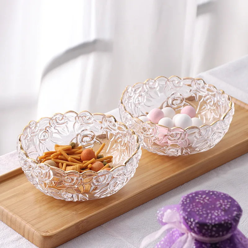 

Creative Retro Relief Bowl Phnom Penh Transparent Ice Cream Bowl Glass Rose Breakfast Milk Salad Bowl Home Kitchen Tableware