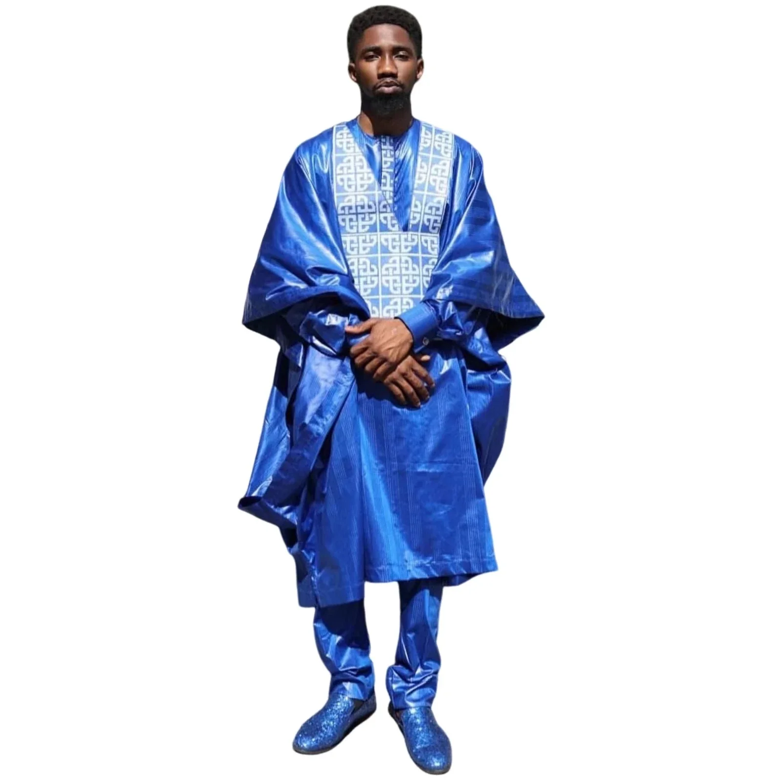 African Clothes For Man Bazin Riche Embroidery Design Top Long Sleeve 3 Piece Set