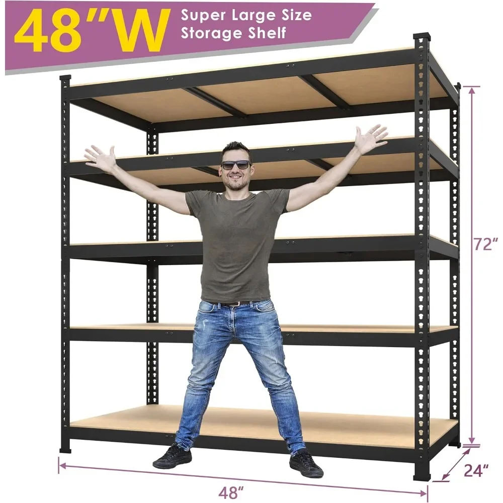 RapDuty-Étagères de rangement en métal, étagère utilitaire debout, unité d'étagères de garage réglables à 5 niveaux, 48 po W x 24 po P x 72 po H