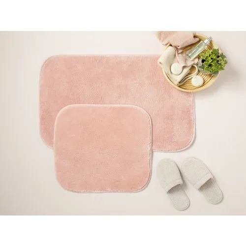 English Home Puffy Polyester 2'li Bath Mat Set 50 X80 - 45 X50 cm Powder Pink