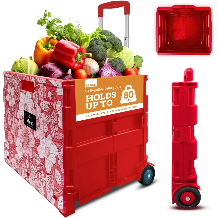 

UltraSlim Rolling Collapsible Storage PackNRoll Utilitycarts with Telescopic Handle for Home Garden Shopping Office School use