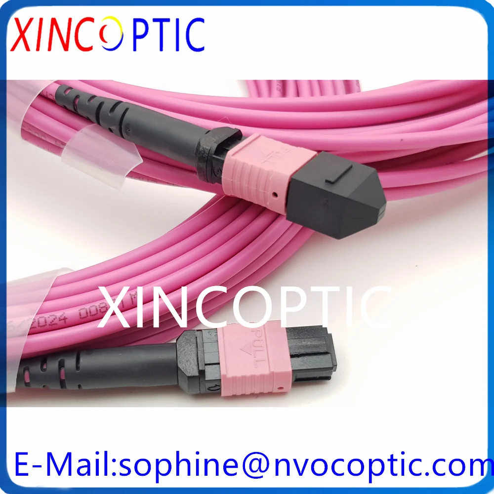 2Pcs 12Core MPO-MPO Female Multi Mode Optical Fiber Cable OM4 5M/10M 8M 12C Optic MPO-F 3.0mm Mini Purple Round Patch Cord Cable