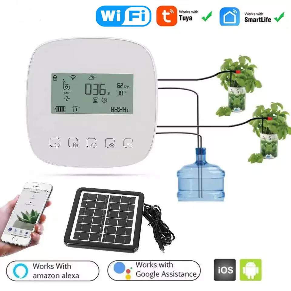 Works with Tuya WiFi Smart Watering Machine Automatic Micro-drip Irrigation System Controller System APP Voice Control Alexa Goo