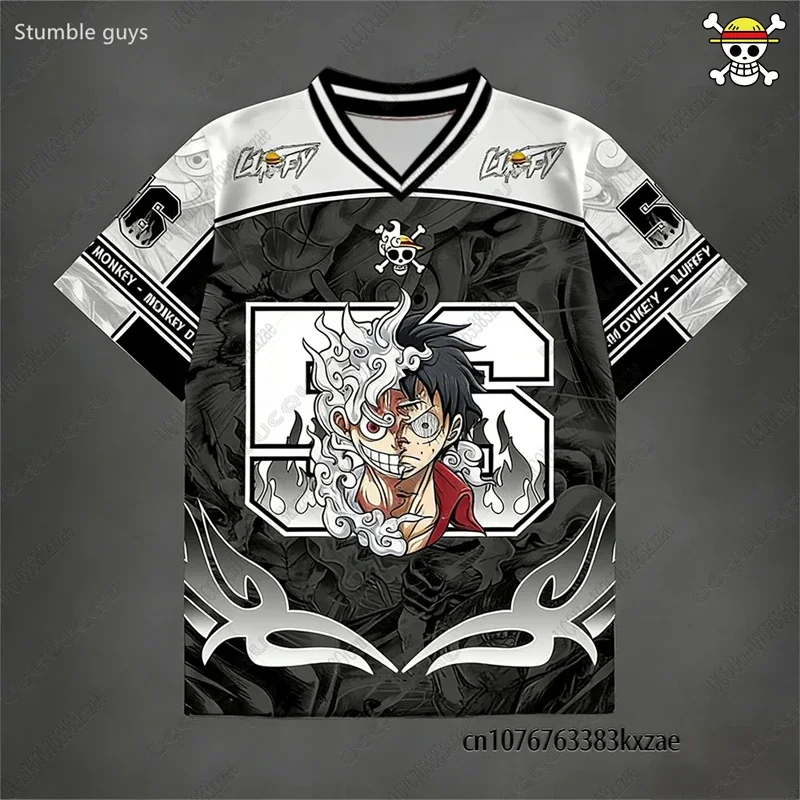 Summer Men's Fashion One Piece T-Shirt Monkey D Luffy Classic Pattern Short Sleeve Jersey Streetwear Tops Kids Boys Clothes