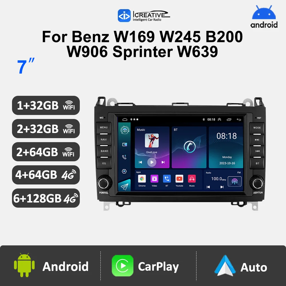 Android Radio for Mercedes Benz W169 W245 B200 W906 Sprinter W639 Vito CarPlay Multimedia Player GPS Navigation Head Unit Stereo