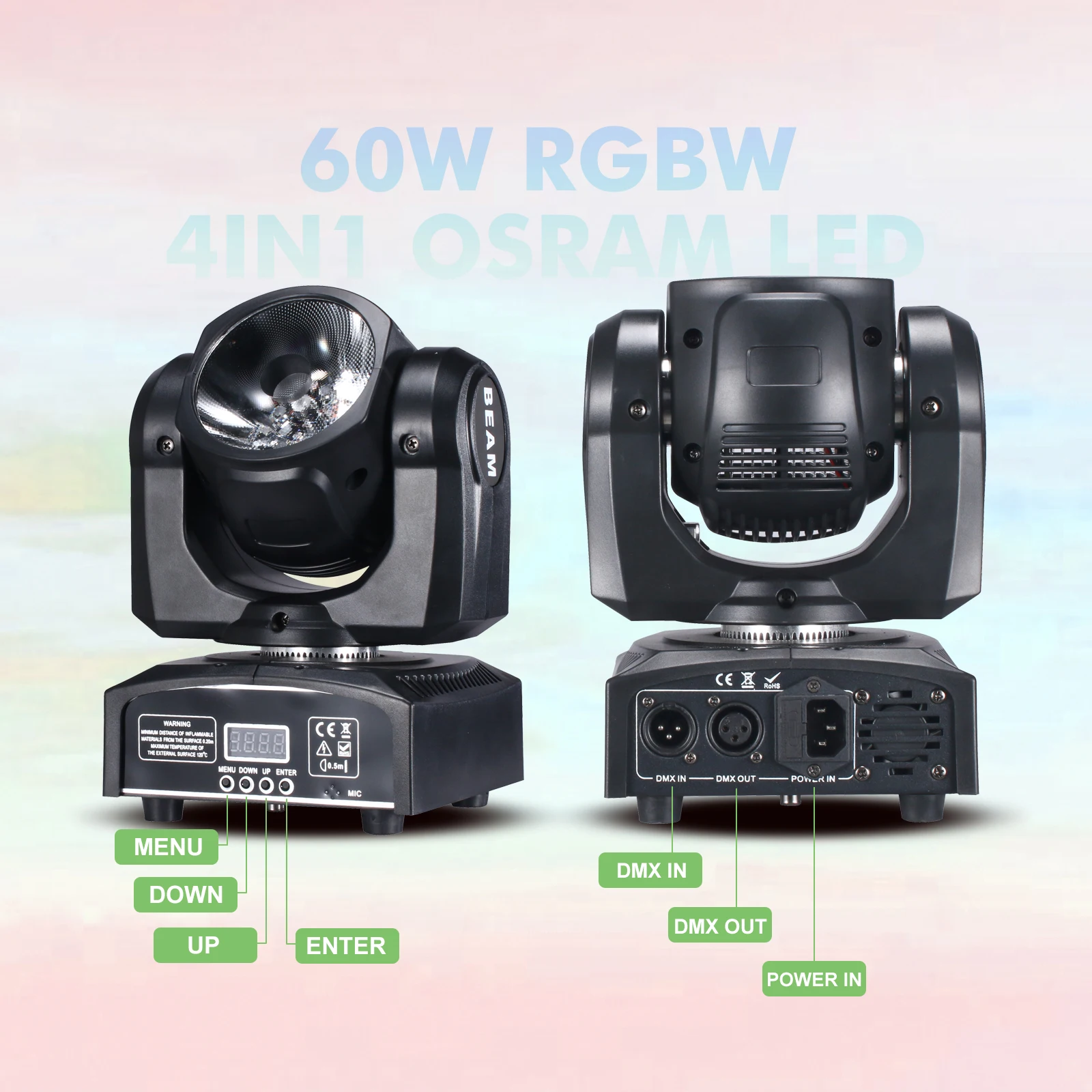 Reflektor LED Beam Spot Moving Head 60W RGBW 4w1 do DJ Disco Bar Party Ślub Oświetlenie Sceniczne