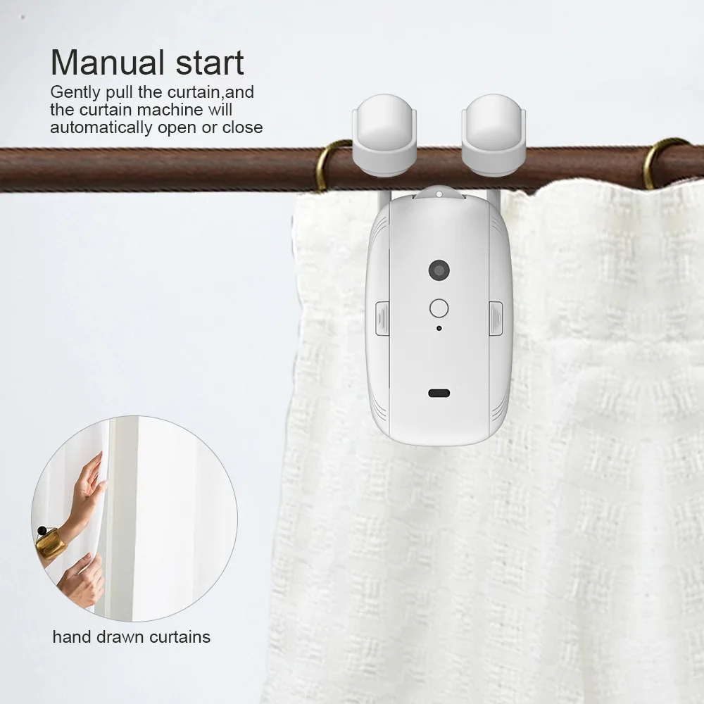 Works with Tuya Automatic curtain robots Smart curtain opener Roman rod TU remote control 3-in-1 Light Sensor， Easy Installation