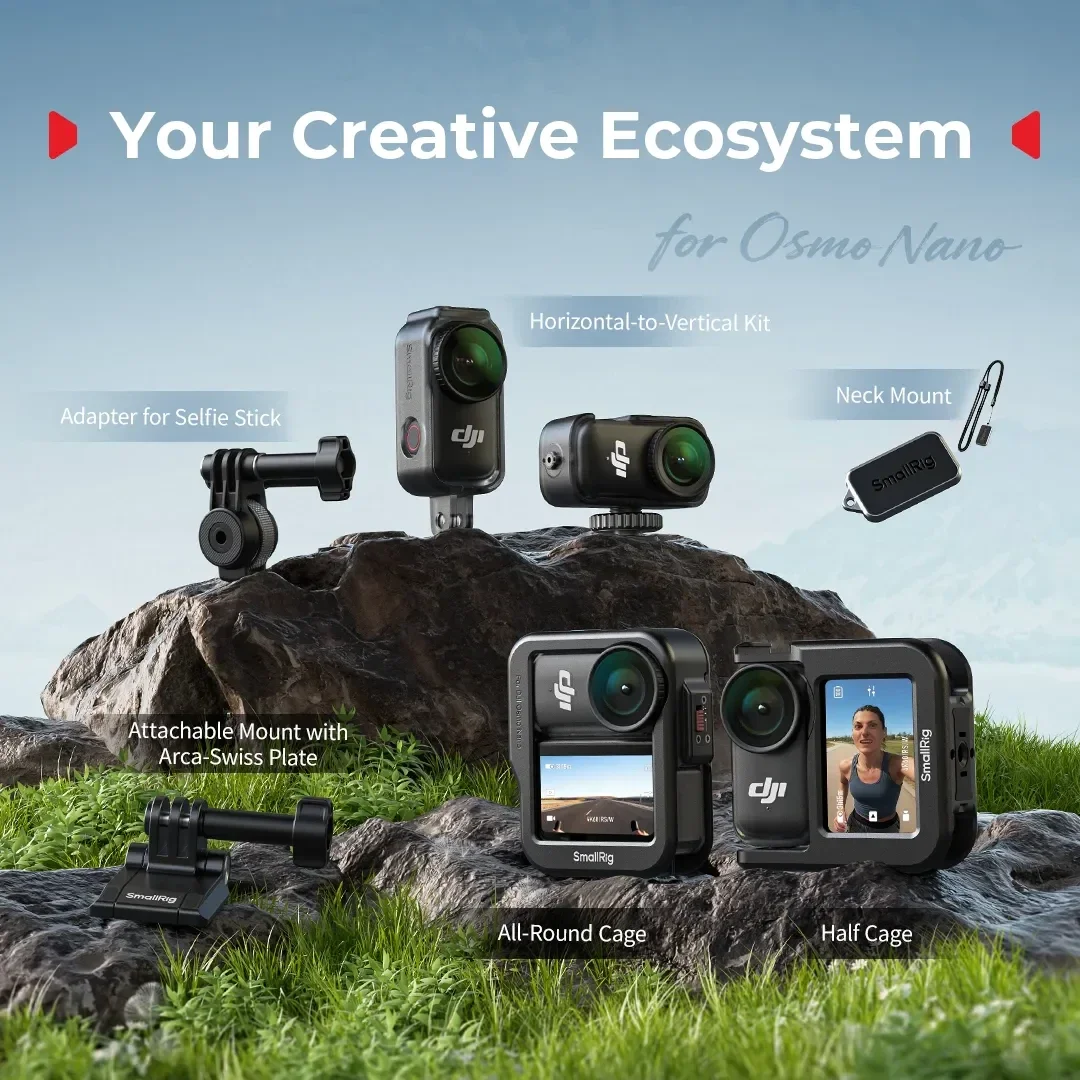 SmallRig Action Camera Accessory Camera Cage/Cold Shoe Mount/Neck Strap/Screen Protector/Selfie Stick Adapter for DJI Osmo Nano