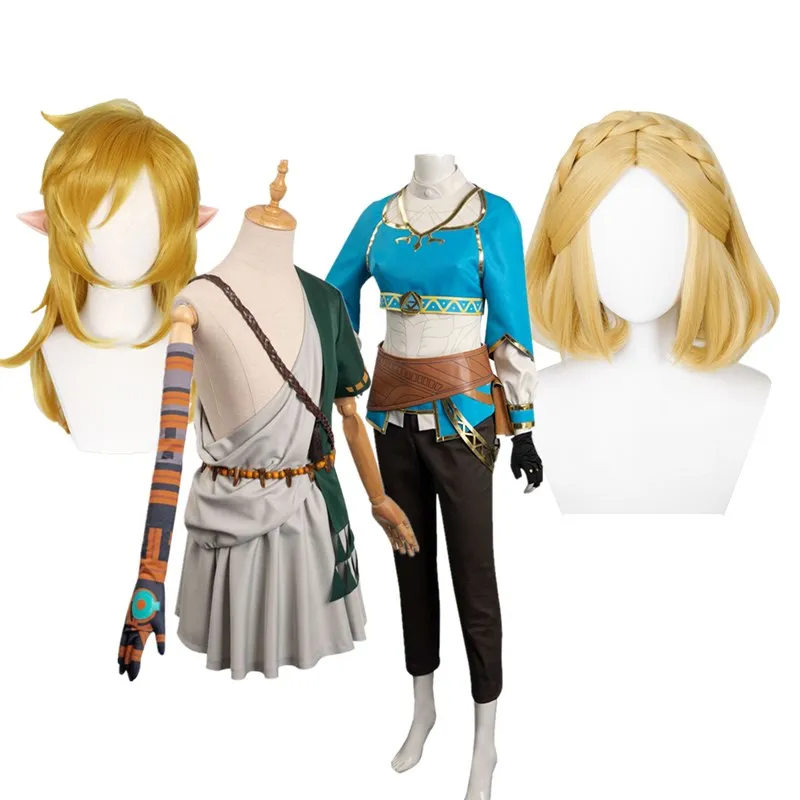 

Adult Link Cosplay Costume Princess Men Women Top Pants Belt Wig Outfits Halloween Carnival Party Disguise Suit