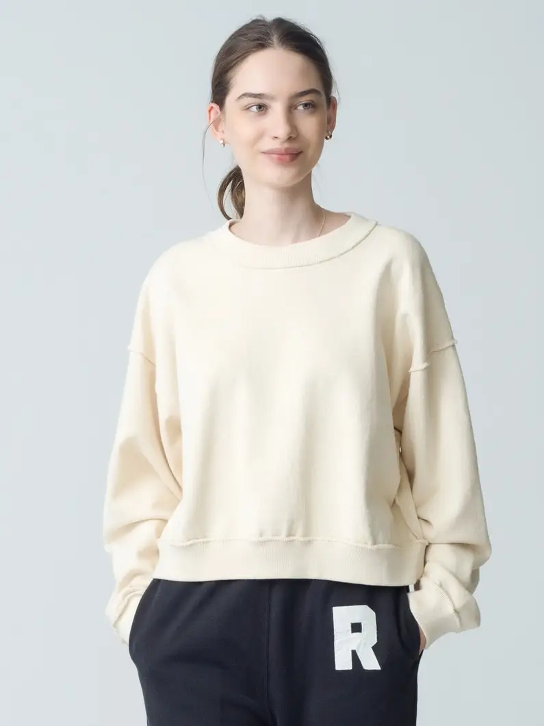 

RHC Brand Fleece Lined Oversized High Waist Hoodie Women's Short Style Cotton Washed Retro Pullover Sweatshirt Casual Fit