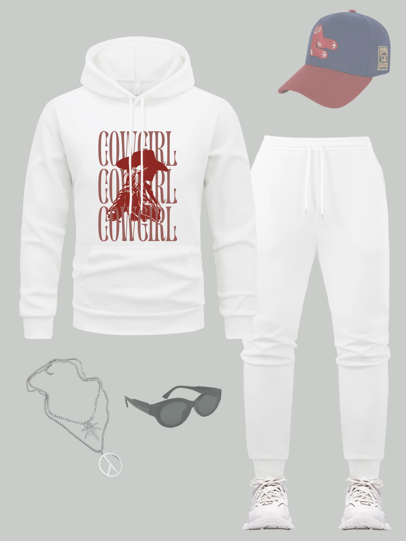 

Cool Cowgirl Print Hoodie Sets Men Soft Casual Tracksuit Autumn Fleece Sweatpants Loose Multicolor Pants Warm Sports Clothes Set