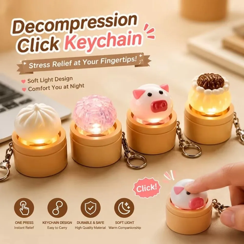 3D Printed Food Keycap Keychain Rebound Button Crisp Clicking Sound Luminous Keycap Keychain Cartoon Food Design Smooth Edges