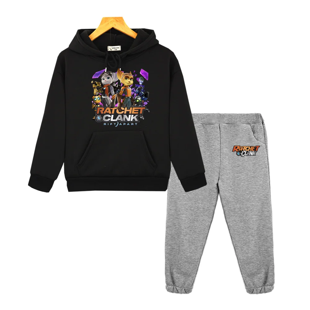 Ratchet & Clank Rift Apart 2025nuevo estampado de dibujos animados sudaderas con capucha para niños sudadera con capucha pantalones Tops conjunto de ropa para niñas con capucha