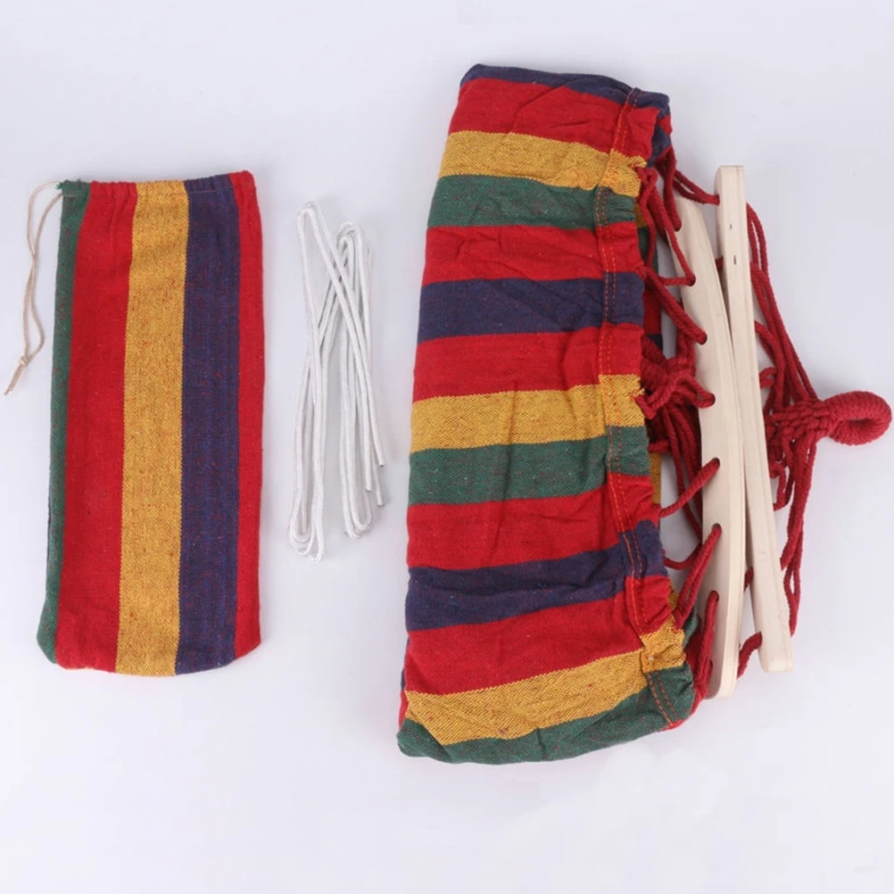 

Double Hammock Anti Side Flip Outdoor Swing Hanging Sleeping Bed Thickened Wide Rainbow Canvas Portable Foldable for Leisure