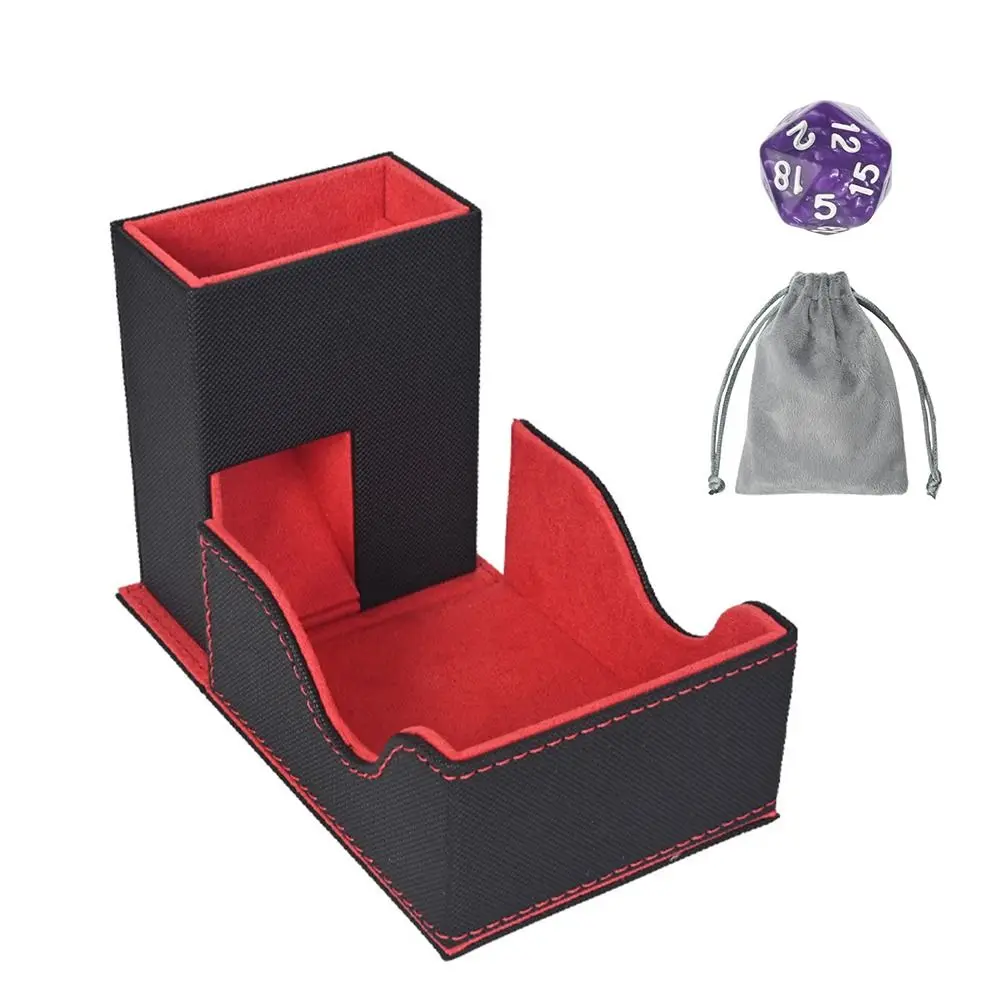 Portable Foldable Dice Roller Tower with Bag Special Design Dice Tray Convenient PU Leather Dices Box for RPG Table Top Gaming
