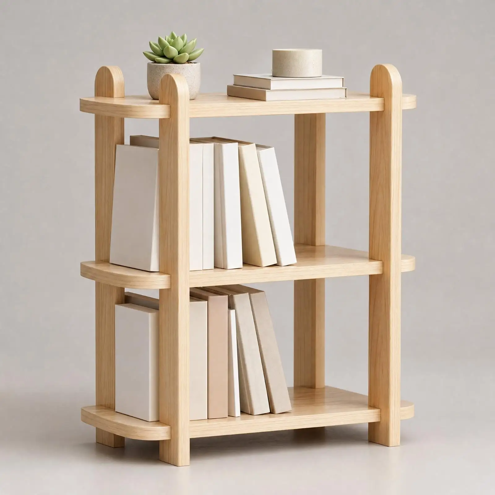 Natural Wood Grain Desk Top Shelf Organizer Mortise and Tenon Joinery Bookcase for Books Small Items Minimalist Study Table