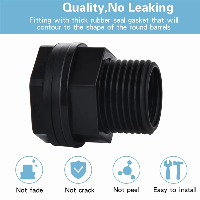 AB41-10Pc Bulkhead Fitting,Garden Hose Threaded 3/4In Male Ghtx1/2In Female NPT Double Threaded Bulkhead Water Tank Connector