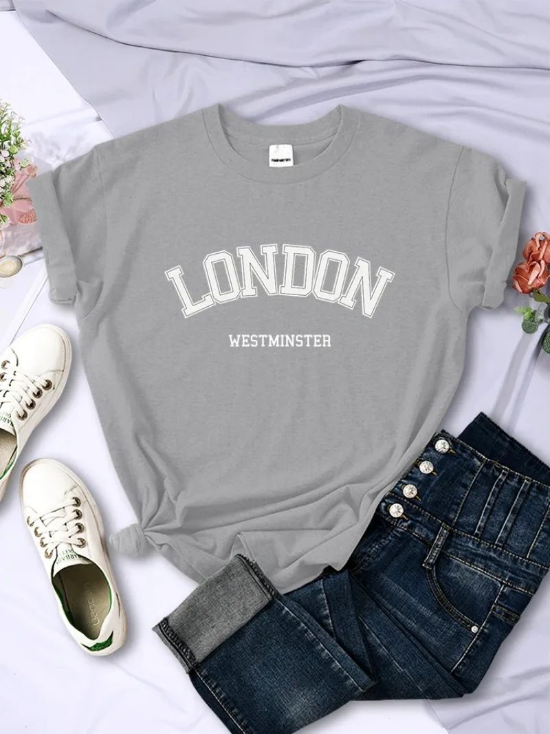 Women Summer Breathable Crop Top Casual Sport Tee Clothes Sweat Cool Soft T-Shirt Female London Westminster Street Letter Tshirt