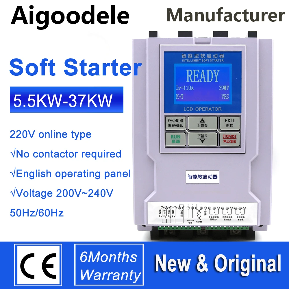 AC Soft Starter 240V Soft Start Manufacture 3 Phase 220V 50Hz/60Hz Online Motor Starter  11/15/18.5/22/30/37Kw No Contactor