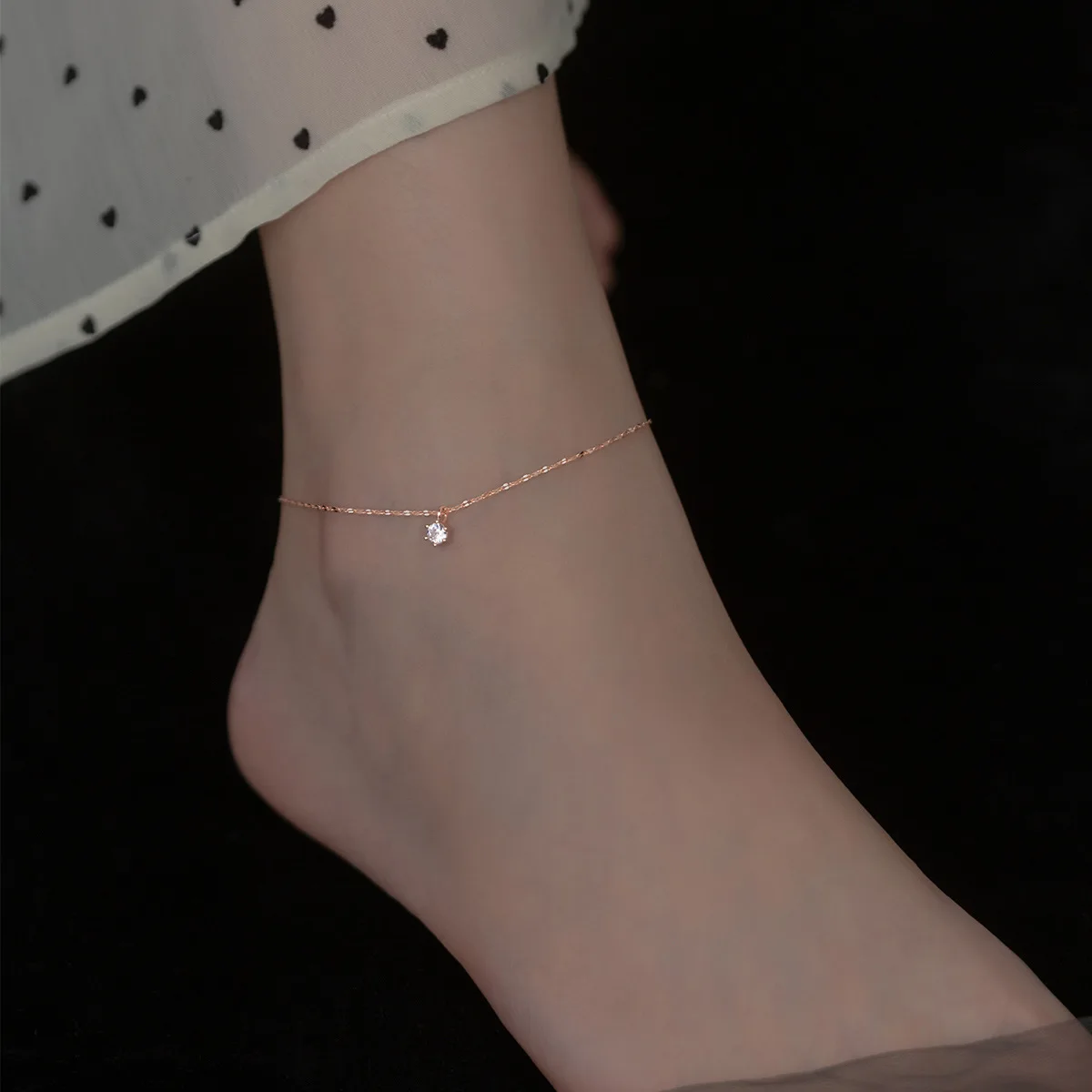 S925 Sterling Silver Simple Female Anklet Bracelet Charm Crystal Leg Bracelets For Women Girls Fine Jewelry Wedding Party Gift