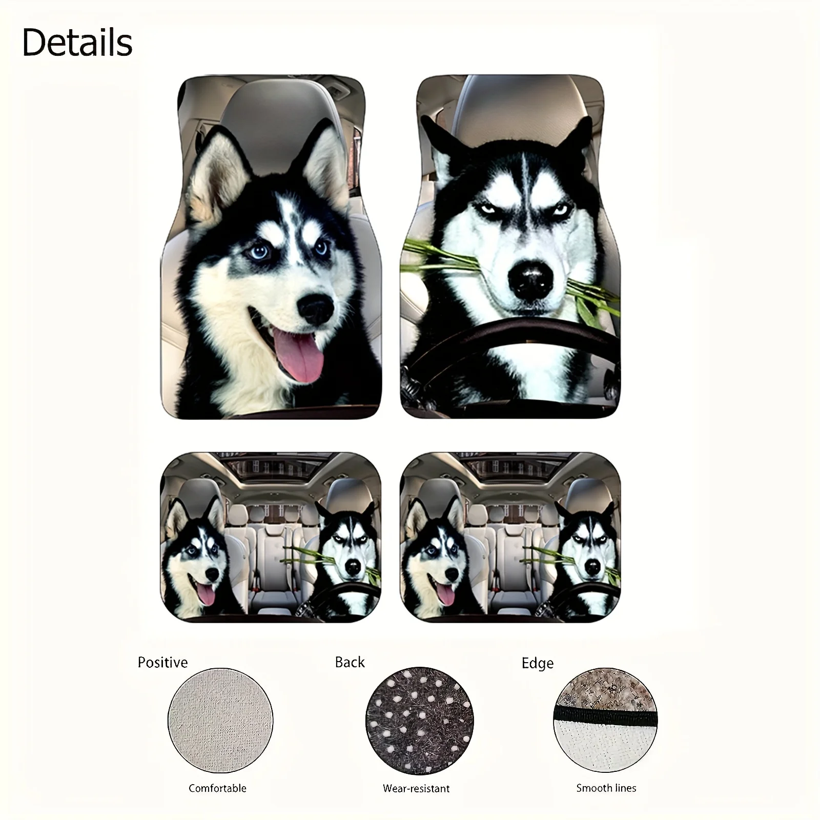 4pcs Husky-Themed Car Floor Mats- Durable All-Season Front& Rear Seat Protectors With Playful Siberian Husky Design, Non-Slip Ba