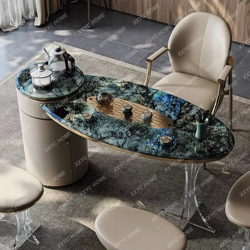 A  Natural luxury stone balcony small tea table Modern Italian light luxury imported rock slab Kung Fu tea table