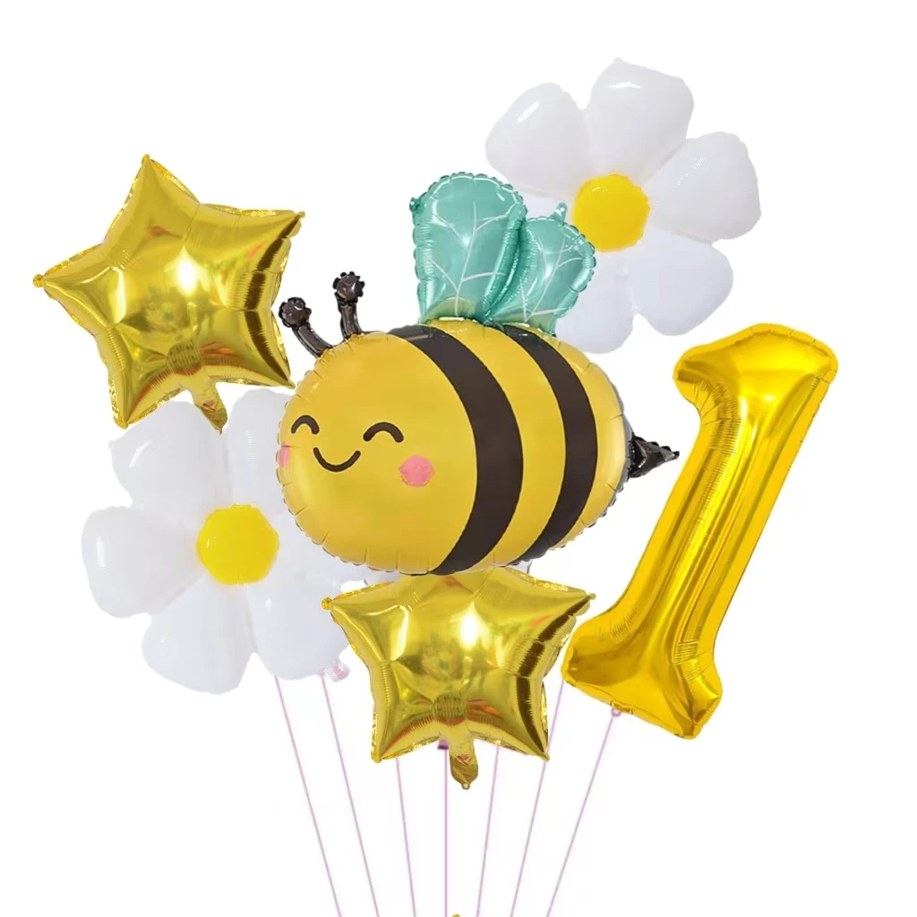 1set Cute Bee Daisy 32 Inch 0-9 Gold Numbers Foil Balloon Garland Kit Kids Toys Birthday Baby Shower Wedding Party Decoration
