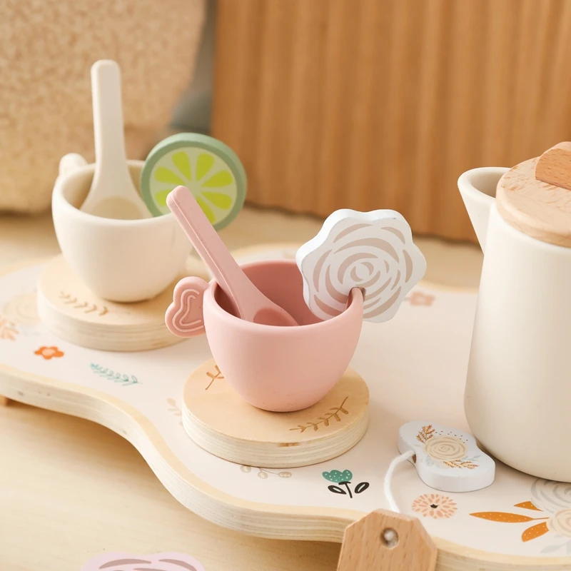 Baby Holz Montessori Spielzeug Silikon Tassen Holz teller Tabletts Dessert Modell spielen Haus Nachmittags tee Set Kinder Puzzle Spielzeug Geschenk – Detail 21