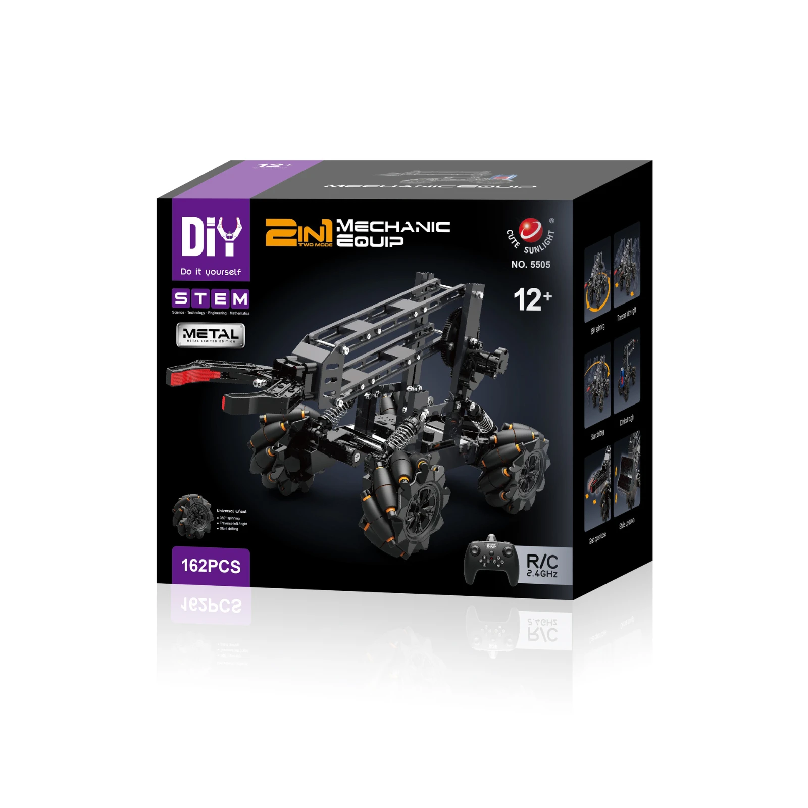 2-in-1 doe-het-zelf programmeerbare afstandsbediening legering speelgoedauto met mechanische arm STEM-educatieset voor kinderen