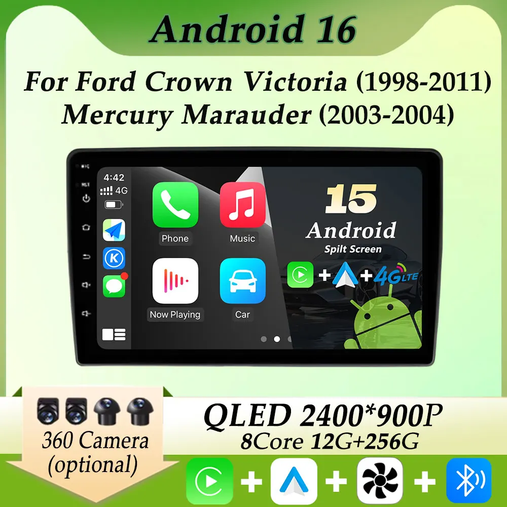 

Автомобильный радиоприемник, мультимедийный плеер Carplay с разделенным экраном для Ford Crown Victoria 1998-2011 для Mercury Marauder 2003-2004 DSP стерео