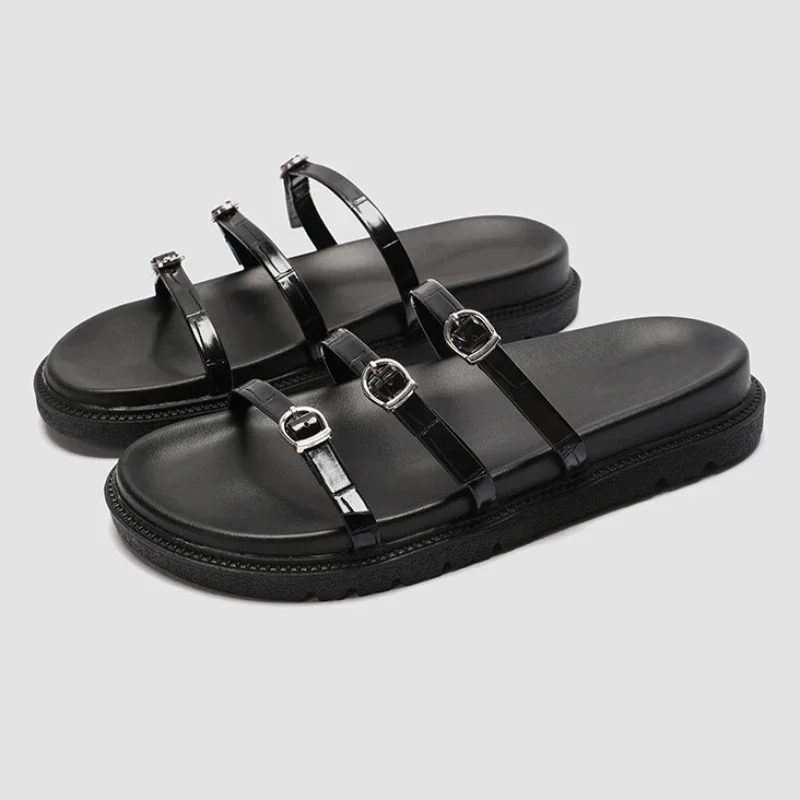 

Summer New Woman’s Flats Sandals Narrow Band Metal Buckle Design Flat Sandals Sexy Casual Beach Ladies Slippers Plus Size 43