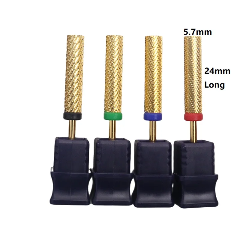 Long Barrel Flat Top Gold Carbide Nail Drill Bit 3/32 Inch Dual Direction Tungsten Bit for Gel And Acrylic Removal