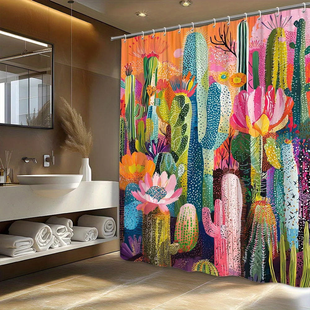 

Fantastic desert cactus and sunset polyester shower curtain fashion theme including 12 hooks decorative shower curtain