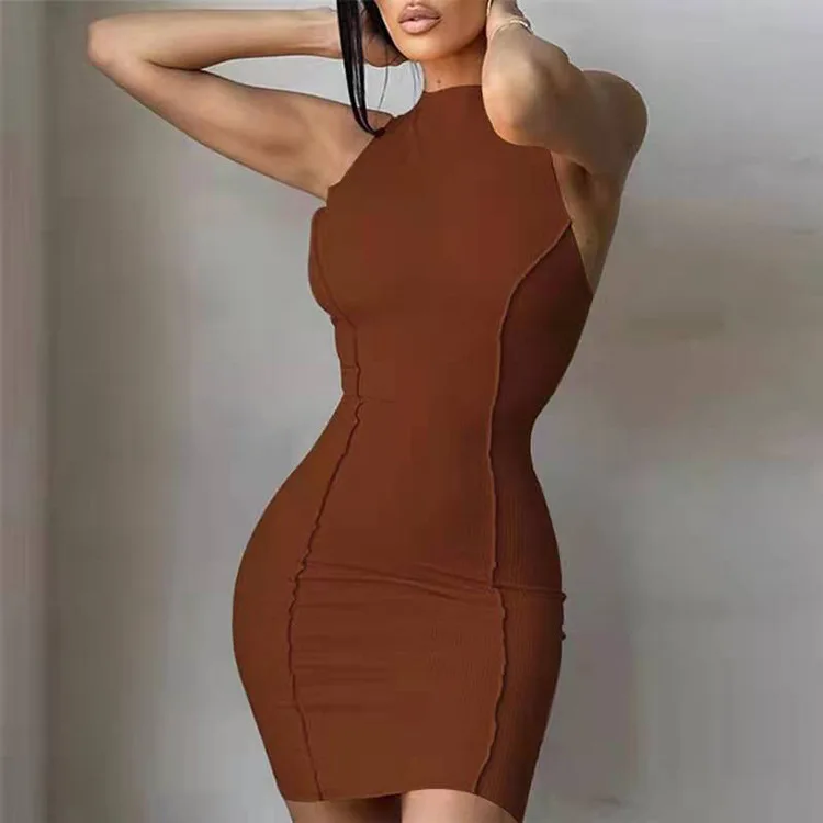 

Women's Mini Dress Summer Hip Wrap Fashion Round Neck Solid Color Knit Tight Dress Y2k Women's Sleeveless Vest Party Vestidos