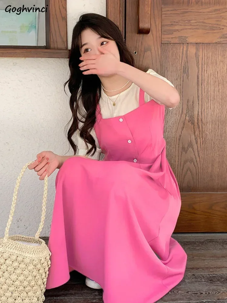 

Поддельные платья в корейском стиле из 2 предметов, женские лоскутные платья, уменьшающие возраст, милые студенческие повседневные ретро темпераментные мешковатые шикарные уличные летние платья