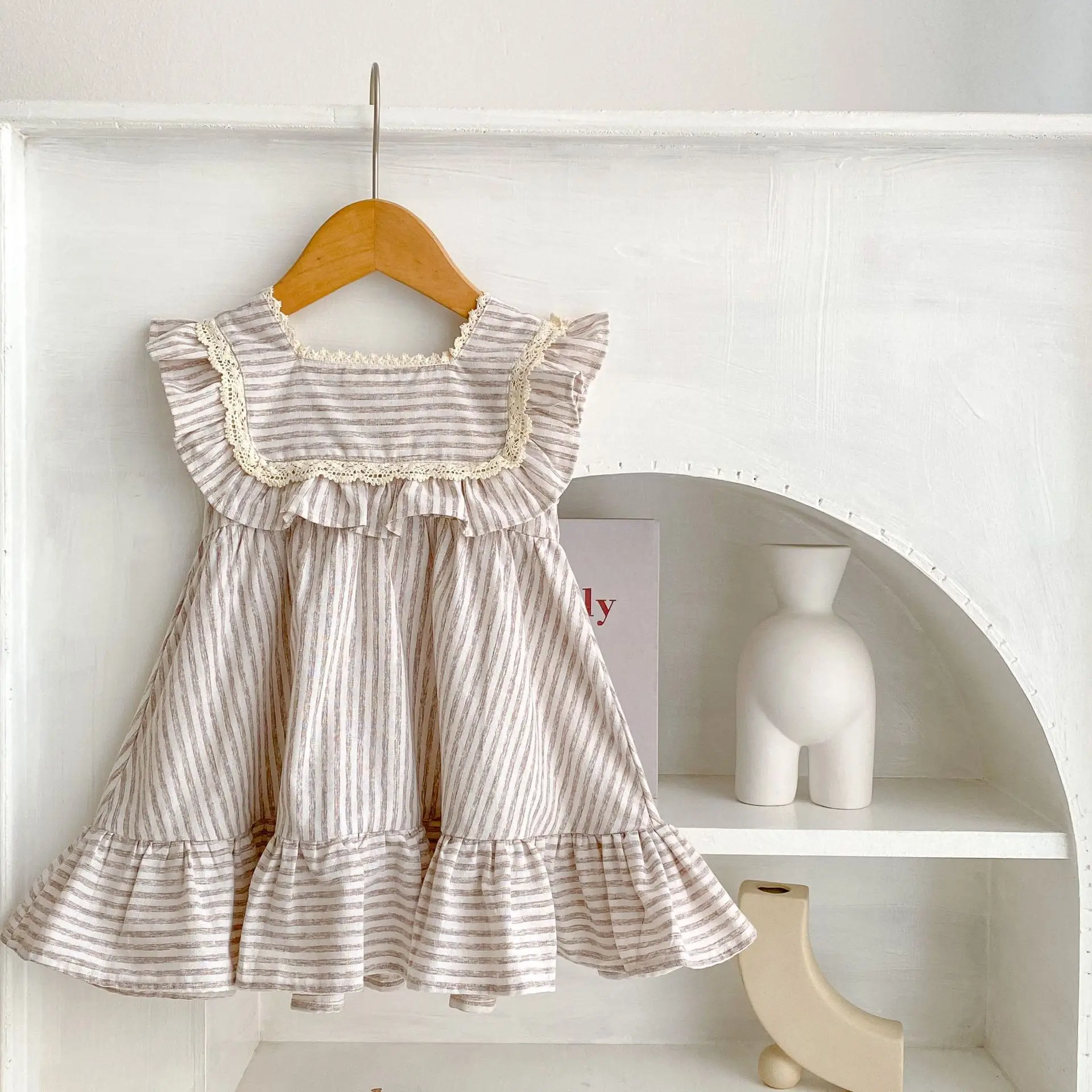 0-6Yrs Fashion Baby Girls Clothes Girls Dress Striped Lace Summer New Baby Girl Romper Sister Matching Outfit Princess Dresses