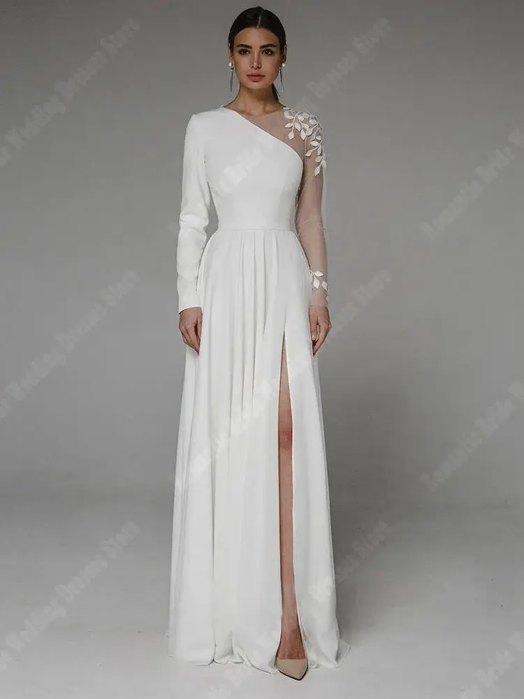 Robes de mariée Boho en satin blanc pur pour femmes, robes de princesse A-Line Mermaid Patients, quelle que soit la surface brillante, populaire, 2024